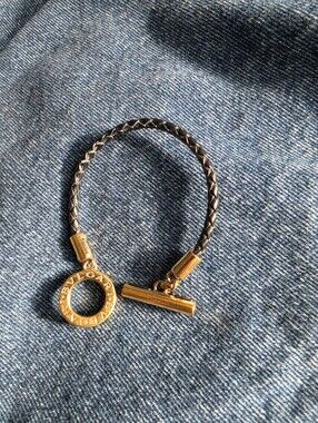Authentic BVLGARI Gold-Tone Toggle Leather Bracelet